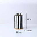 Axyaa Geometric Striped Ceramic Jar with Cover - Home Decor Craft Storage