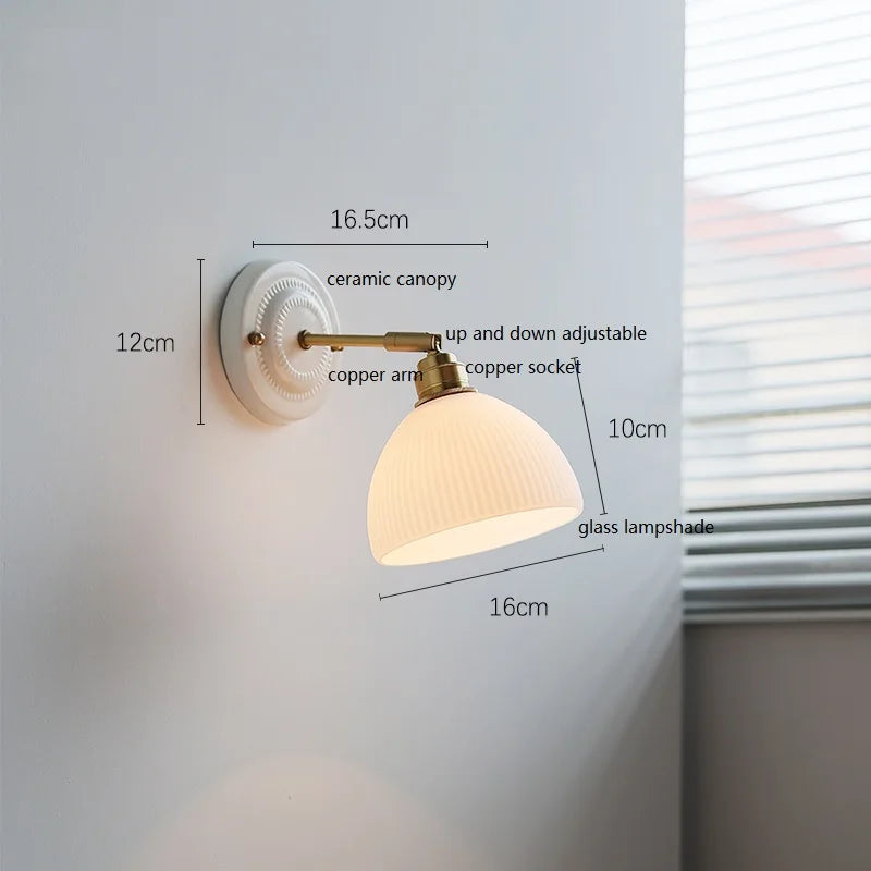 Axyaa White Glass LED Wall Lights with Copper Arm Socket, Up Down Lighting