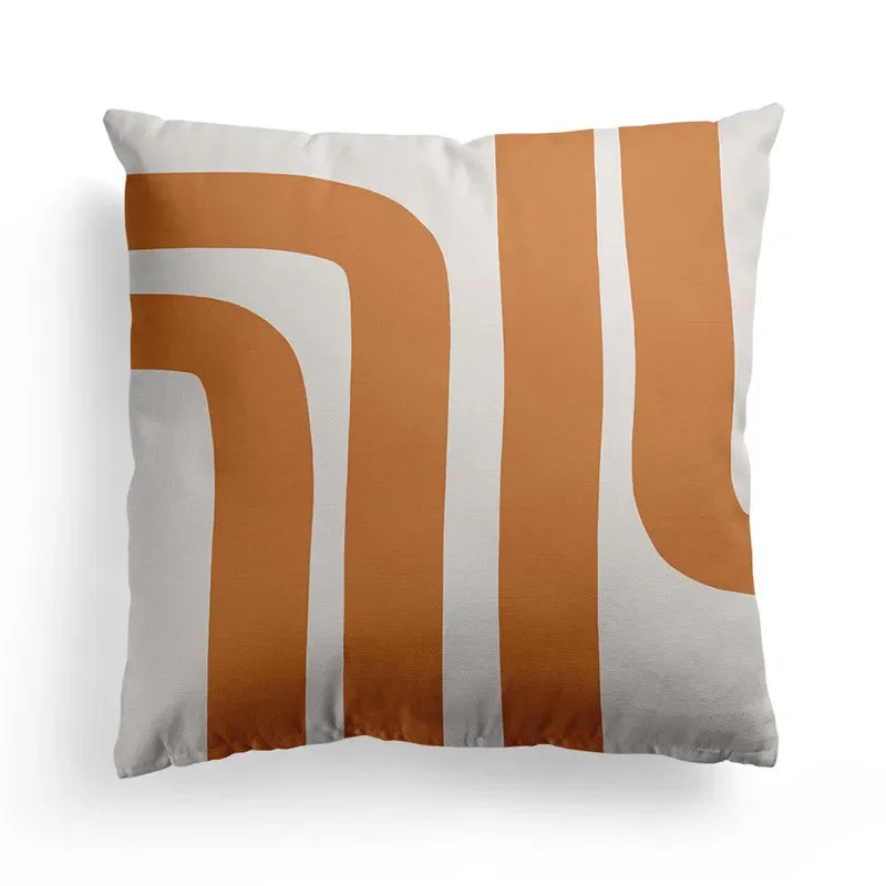 Axyaa Nordic Orange Geometric Flower Print Throw Pillow Cover for Home and Office