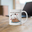 Axyaa Cute Cat Peach Goma Coffee Tea Mug | Ceramic Funny Animal Breakfast Cup