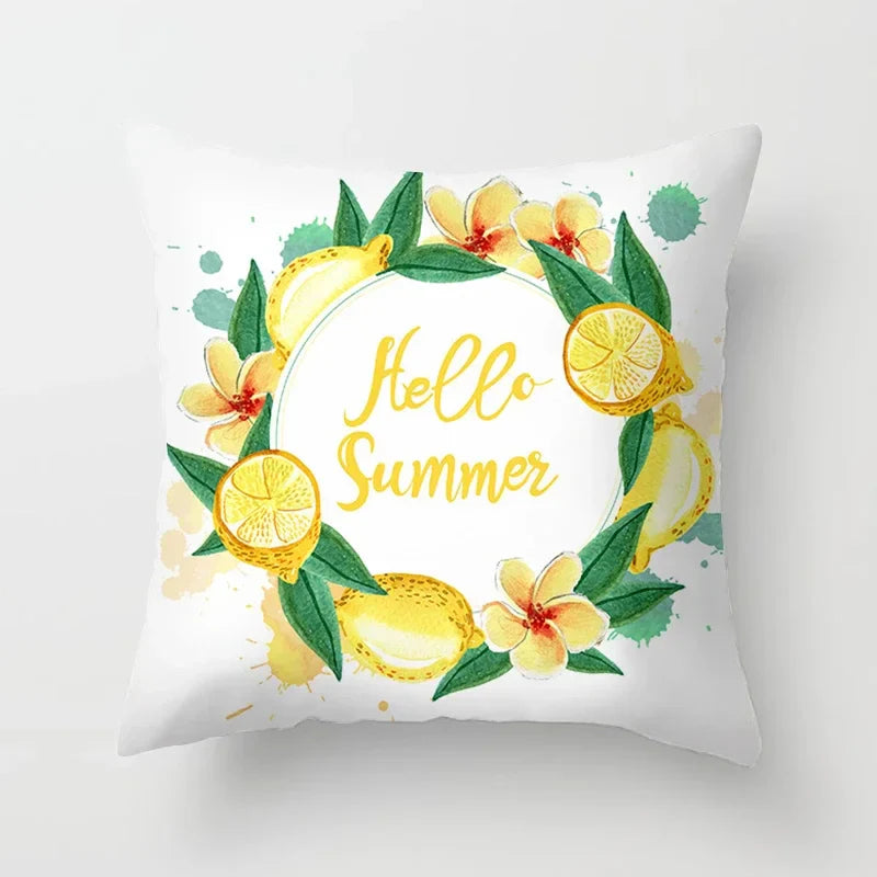 Lemon Pattern Summer Cushion Cover Throw Pillow for Sofa Decoration by Axyaa