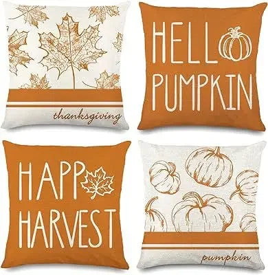 Axyaa Buffalo Check Print Linen Pillow Cover 45x45 for Fall Thanksgiving Decor