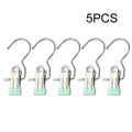Axyaa Stainless Steel Clothespins Laundry Pegs With Hook - 5pc Organize Wardrobe