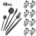 Axyaa Black Gold Mirror Stainless Steel Dinnerware Set - 40pcs