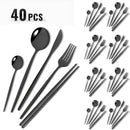 Axyaa Black Gold Mirror Stainless Steel Dinnerware Set - 40pcs