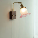 Axyaa Glass Pink LED Wall Lights Pull Chain Switch Bedside Lamp Sconce