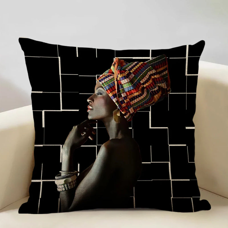 Axyaa African Retro Fashion Girl Sofa Cushion Cover 45x45cm Home Decor Pillow Cover