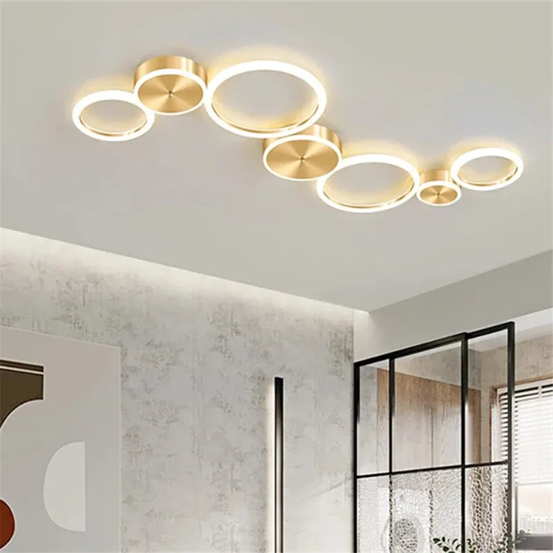 Axyaa Circle LED Chandelier: Luxury Dimmable Ceiling Lamp for Home Decor