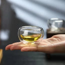 Axyaa Double Wall Glass Teacups Set - 50ml Shot Glasses for Kung Fu Tea & Espresso
