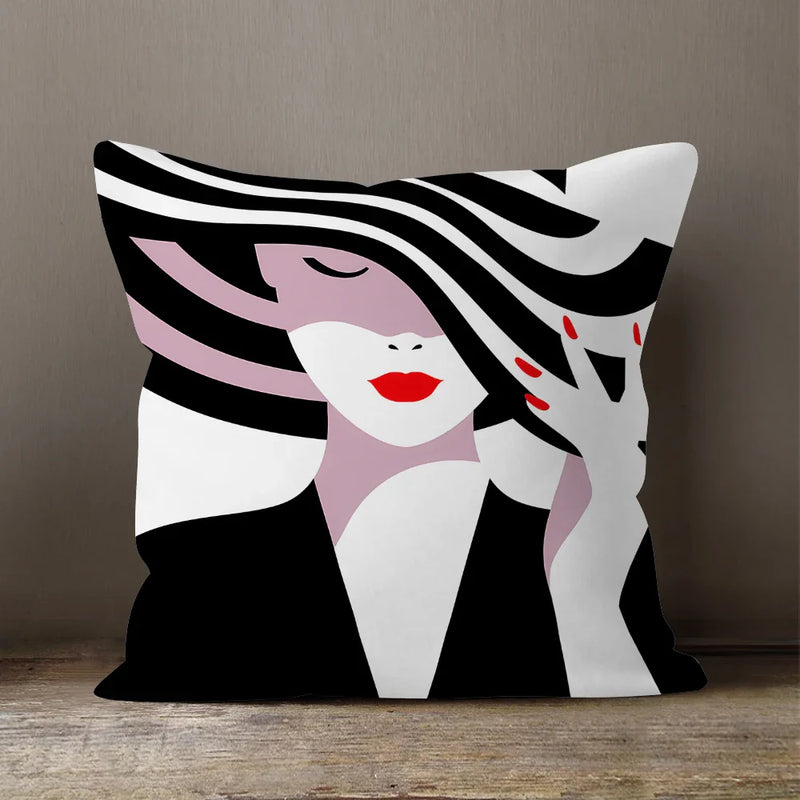Axyaa Soft Velvet Beauty Pillowcase - Black & White Plush Cushion Cover