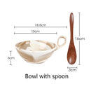 Axyaa Marble Pattern Ceramic Bowl with Handle, Set of 4