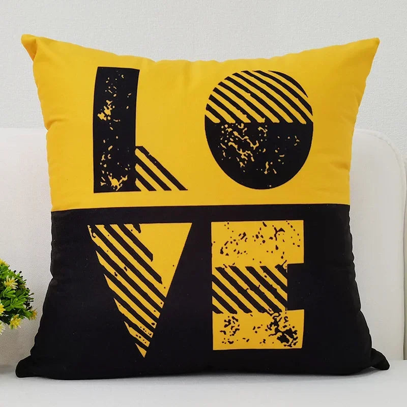 Axyaa Black Yellow Alphabet Letter Cushion Cover - Square Polyester Pillow Case