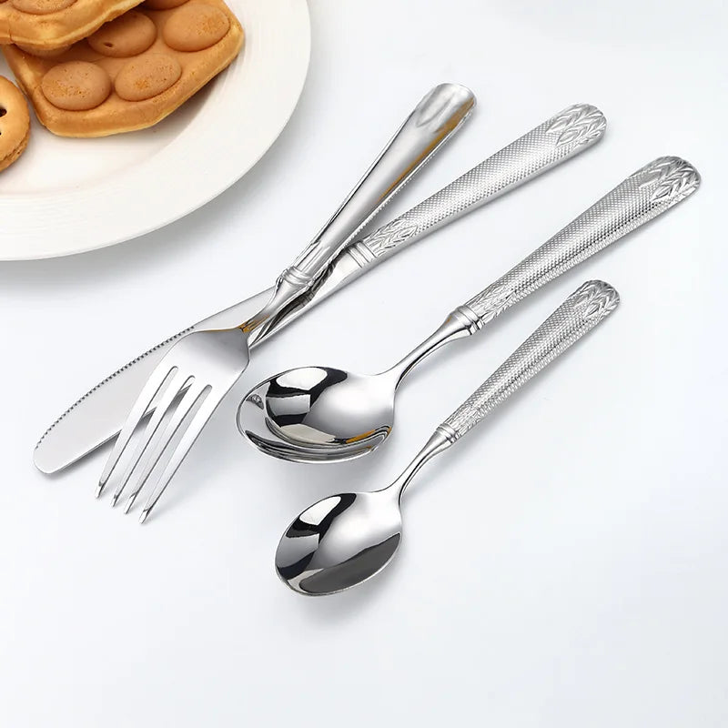 Axyaa Stainless Steel Western Tableware Set with 6Pcs Steak Knife, Fork, Spoon