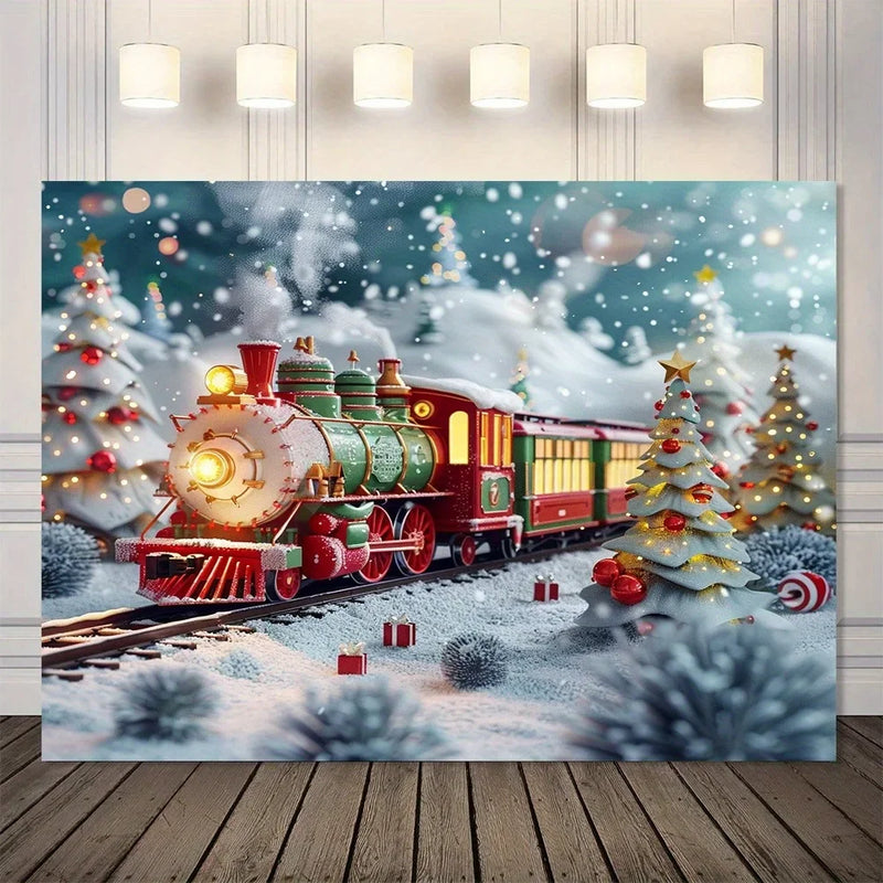 Christmas Candy Train Tapestry - Axyaa Red Background Cloth for Outdoor Home Decoration