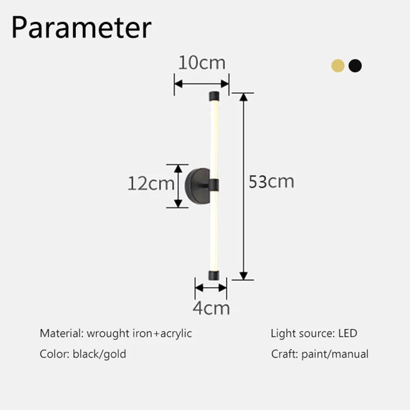 Axyaa Black Gold Iron Tube LED Wall Sconces for Living Room Bedroom Lighting