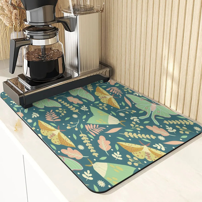 Butterfly Print Table Mat Coaster Set by Axyaa: Kitchen Accessories Absorbent Drying Mat