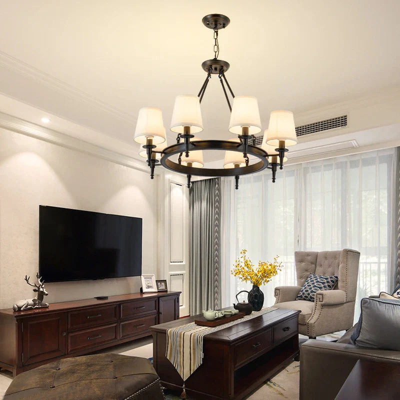 Axyaa Fabric Chandelier: Elegant Wrought Iron Ceiling Lamp for Living Room