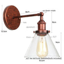 Axyaa Clear Glass Iron LED Wall Lamp Stair Light Fixture Vintage Industrial Plug-In Bedside