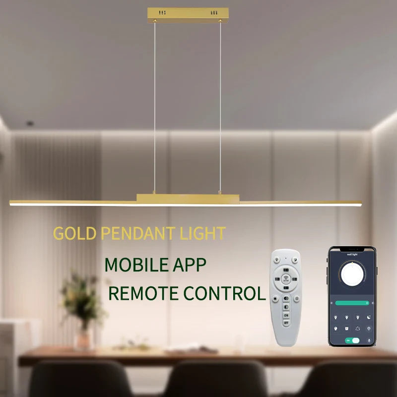 Axyaa Gold LED Pendant Chandelier - Modern Minimalist Linear Design