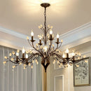 Axyaa Branch Crystal Chandelier: Modern Black Gold Ceiling Lamp for Living Room, E14 Candle Fixture