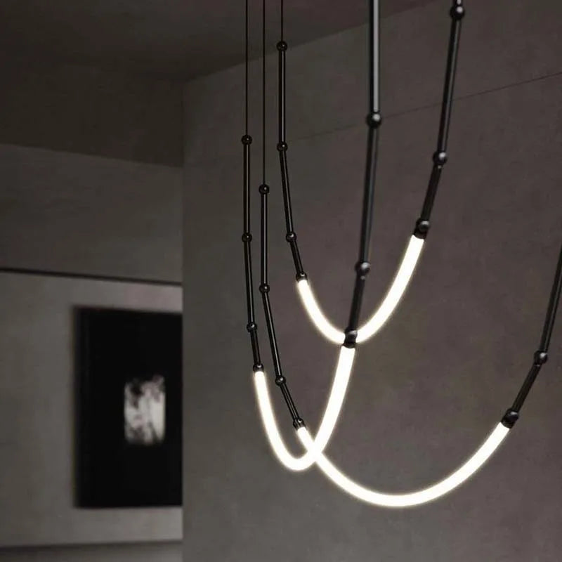 Axyaa Black Line Chandelier: Designer Luminaire for Elegant Home Decor