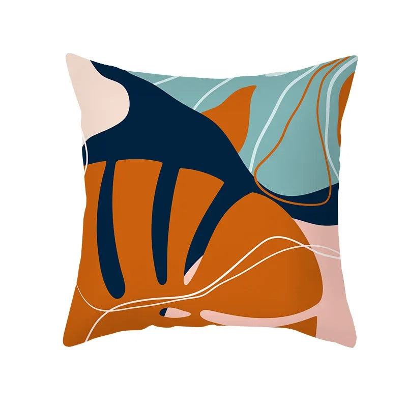 Axyaa Pink Blue Abstract Plants Floral Pillows Case - Modern Art Decor Sofa Couch