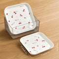 Axyaa Cherry Pattern Dessert Plates Set of 4 - Reusable Square Snack Dishes