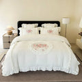 Axyaa Pink Embroidery Bedding Set Double King Queen Size with Duvet Cover & Sheets