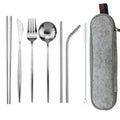 Axyaa Stainless Steel Dinnerware Set with Reusable Straw, Cutlery, Knife, Spoon, Fork, Chopsticks