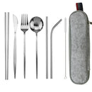 Axyaa Stainless Steel Dinnerware Set with Reusable Straw, Cutlery, Knife, Spoon, Fork, Chopsticks
