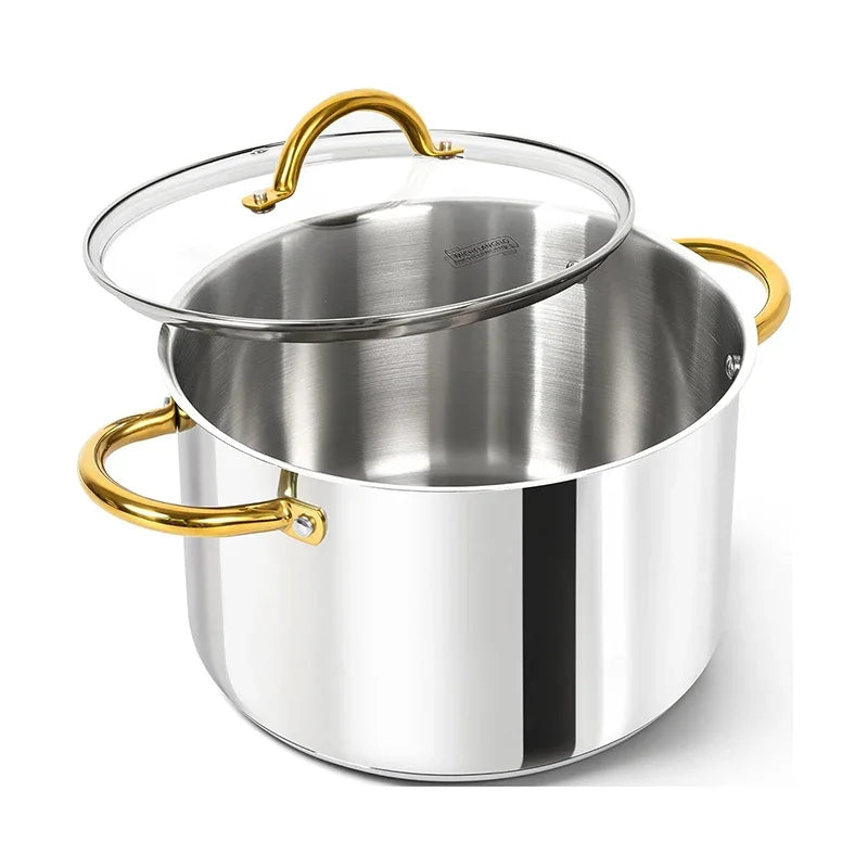 Axyaa Stainless Steel Stock Pot with Lid 10QT Induction Compatible Soup Pot