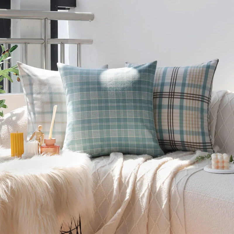Axyaa Plaid Cushion Cover: Simple Nordic Style Sofa Pillow Cover for Home Decor