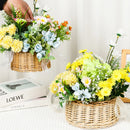 Axyaa Wicker Rattan Flower Basket with Pearl Handle and Bow