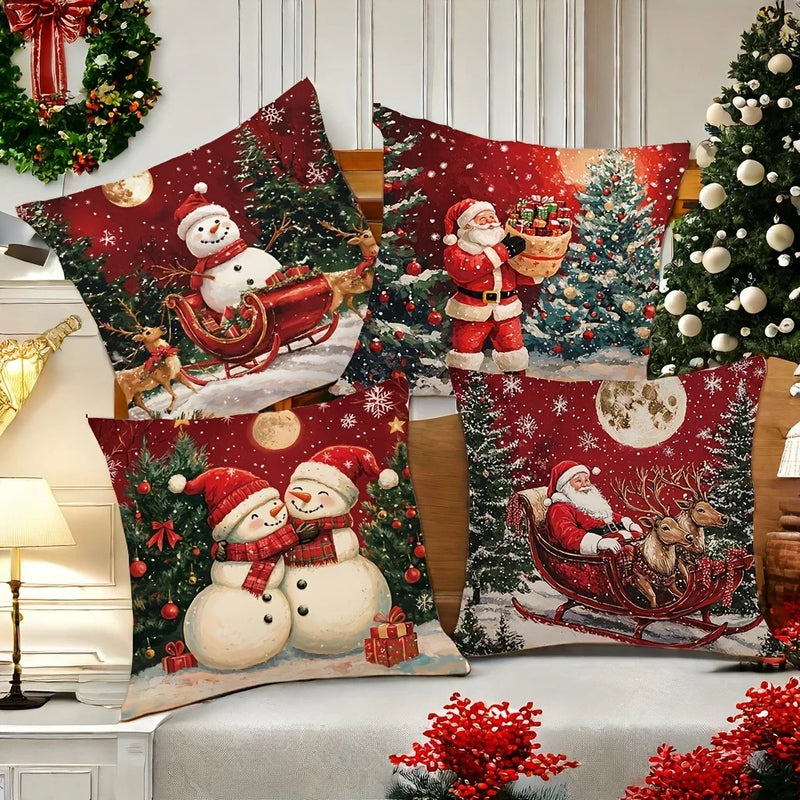 Axyaa Christmas New Year Decor Pillowcase Santa Snowman Cover for Living Room Sofa