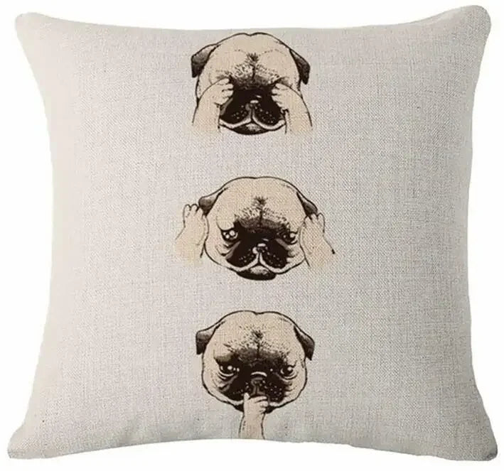 Square Linen Pug French Bulldog Pillow Cover by Axyaa