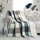 Axyaa Sherpa Fleece Reversible Blanket for Sofa Bed Couch - Large Plush Lattice Flannel