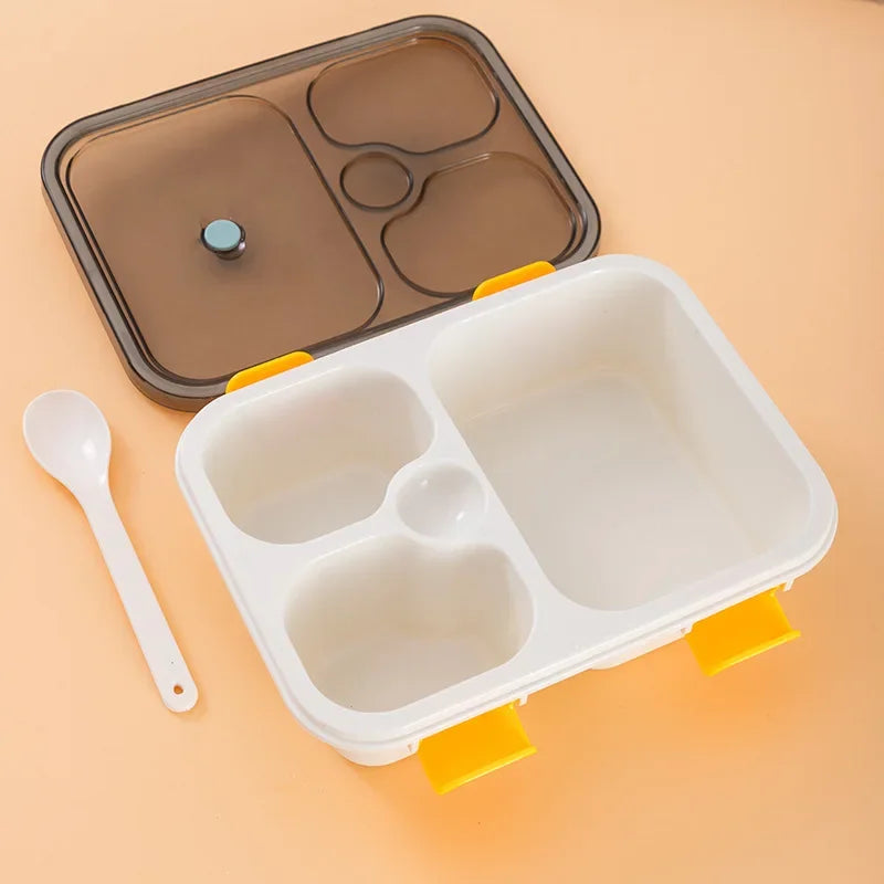 Axyaa 3-Grid Bento Box with Spoon | Microwaveable Lunch Container & Tableware