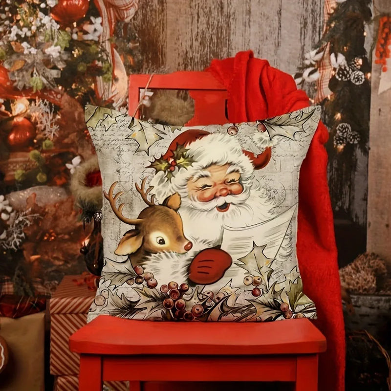 Axyaa Retro Farmhouse Santa Claus Pillowcase - Festive Sofa Cushion Cover