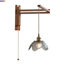 Axyaa Glass Flower LED Wall Lamp with Flexible Arm, Wood Modern Nordic Design