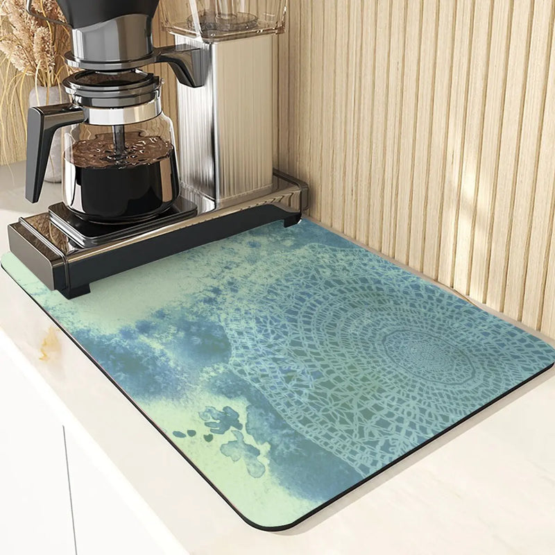 Axyaa Silicone Drainer Mat: Plant Style, Non-Slip, Absorbent Kitchen Drying Mat