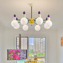 Axyaa White Glass Metal LED Chandelier: Modern Kitchen & Bedroom Pendant Lamp