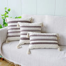 Ivory Brown Coffee Black Stripe Pillow Case with Tassels - Axyaa Brand