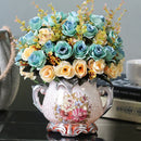 Axyaa Ceramic Vase & Flower Arrangement Set - Home Decor Crafts