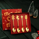 Axyaa Christmas Elk Dessert Spoon Set, Gold Silver Cutlery Coffee Fruit Spoon
