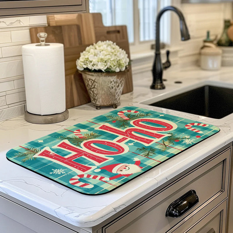 Axyaa Christmas Kitchen Draining Mat - Absorbent & Anti-Slip