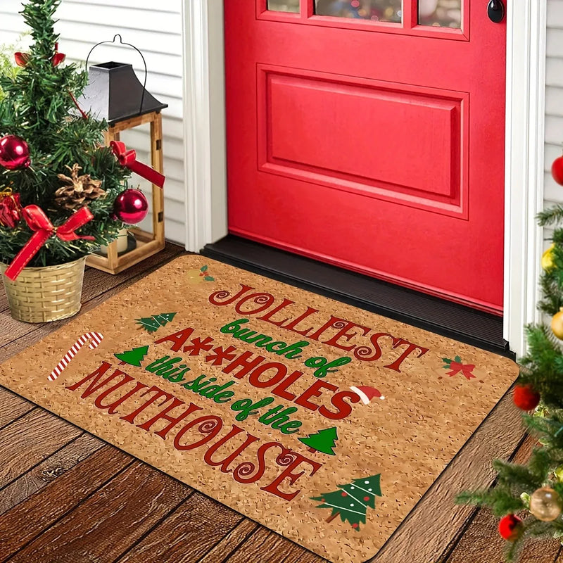 Axyaa Christmas Decoration Door Mat with "The Happiest Hole" Design