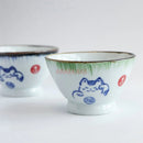 Axyaa Ceramic Lucky Cat Rice Bowl Set - 5" Bamboo Hat Household Tableware