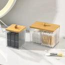 Axyaa Acrylic Qtip & Swab Holder with Bamboo Lids - Clear Apothecary Canister Jar