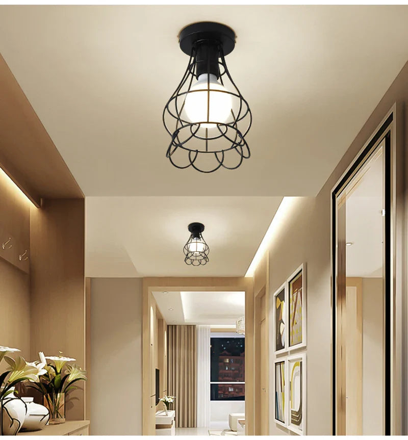 Axyaa Retro Iron Ceiling light for Living Room Bar Loft, Black Cage Fixture