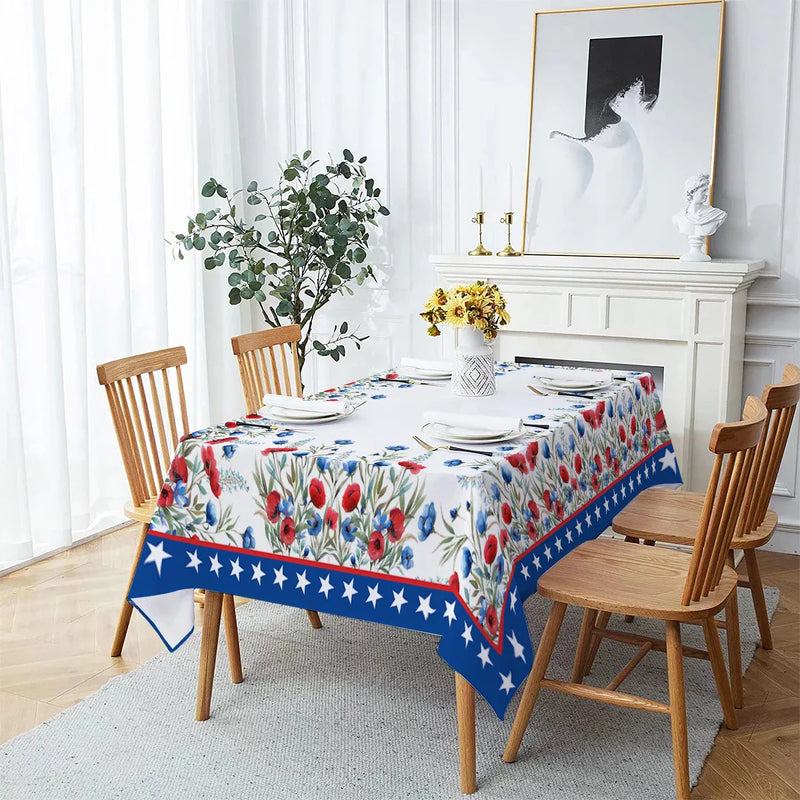 Axyaa Waterproof Rectangular Tablecloth for Coffee Table - Independence Day Flower Print